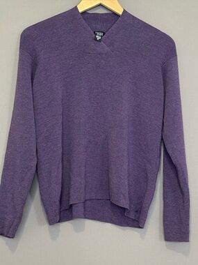 Eileen Fisher Petite Large Merino Wool V Neck Sweater Purple Minimalist